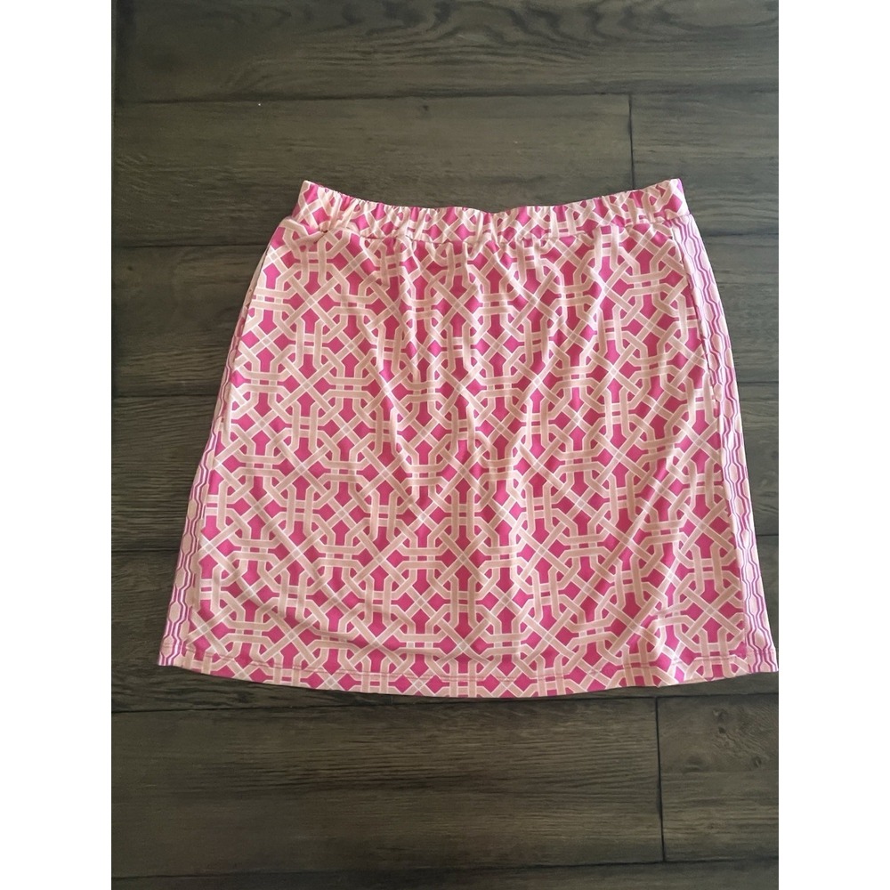 Susan Graver Skort Womens S Pink Liquid Knit Geometric Elastic Waist Lined Golf